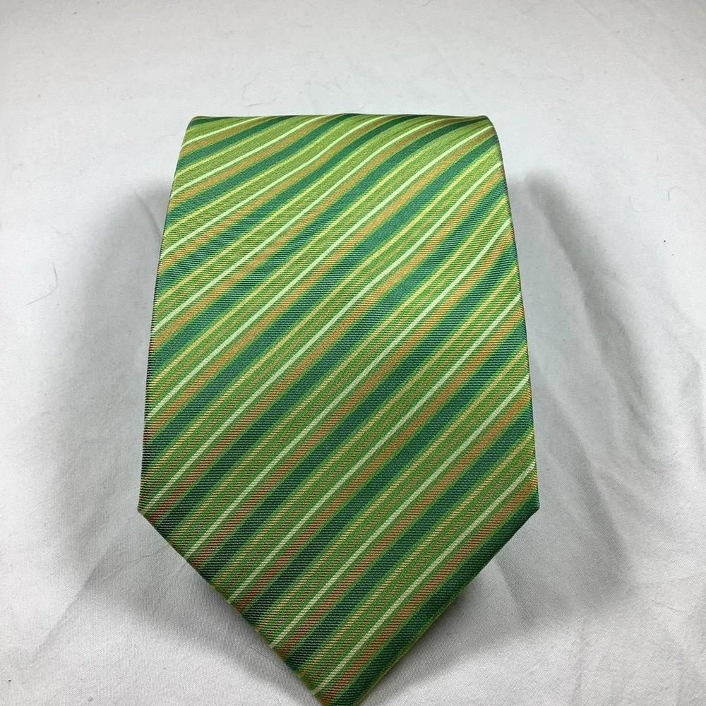 Charles's Wain NY‎ Green Yellow Striped 100% Silk Men's Neck Tie